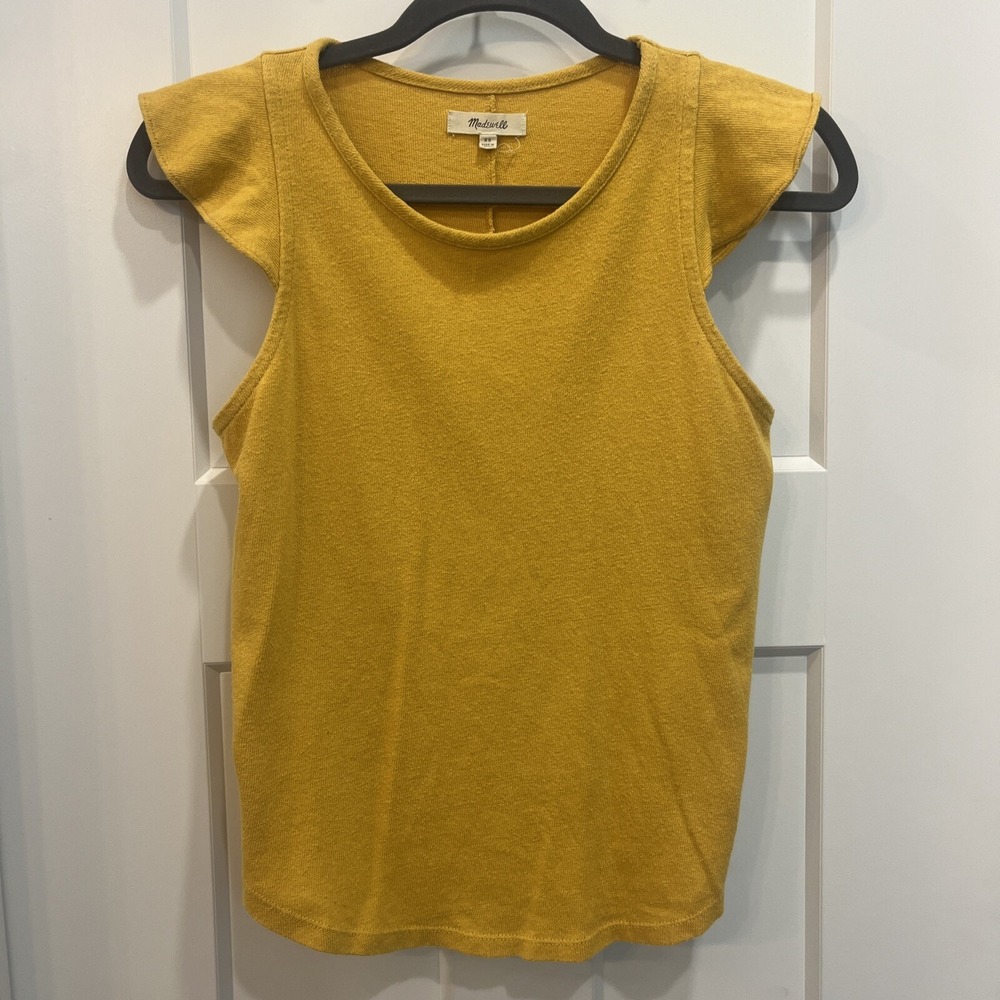 Madewell Women's Sleeveless Ruffle Sleeve Tank Top Blouse Gold Yellow Size XS